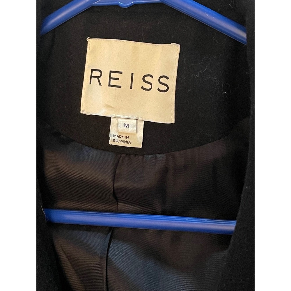 Reiss Black Wool Cashmere Blend Belted Wrap Coat Short Jacket Womens Medium - Picture 3 of 9